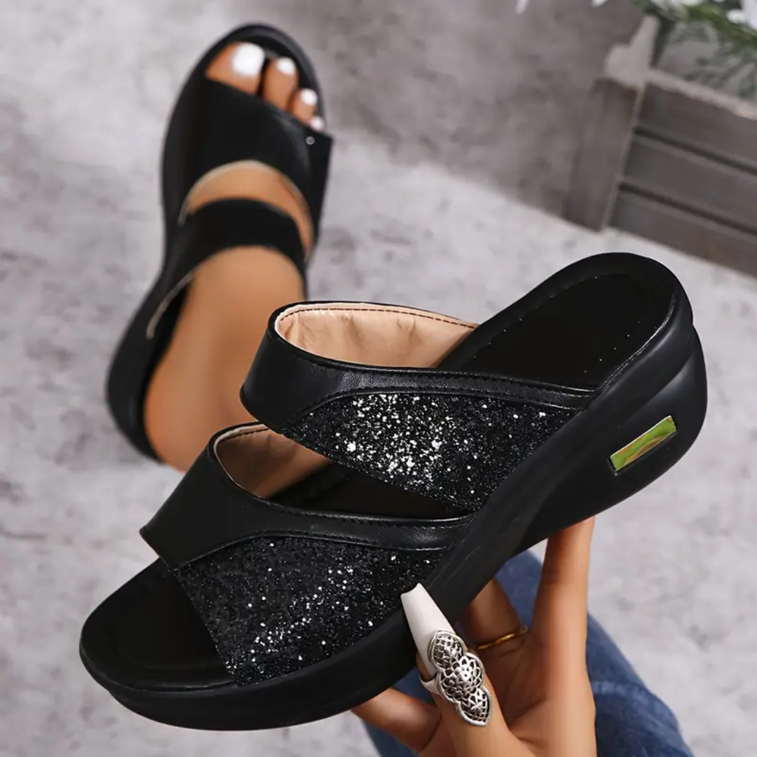 Fleekcomfy Glitter Arch Support Wedge Platform Sandals