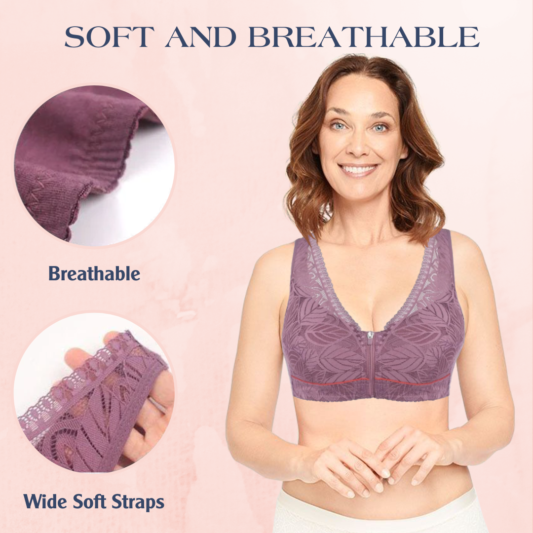 Lismali Leaf Lace Bra Wireless Front Zipper Bra Plus Size For Women