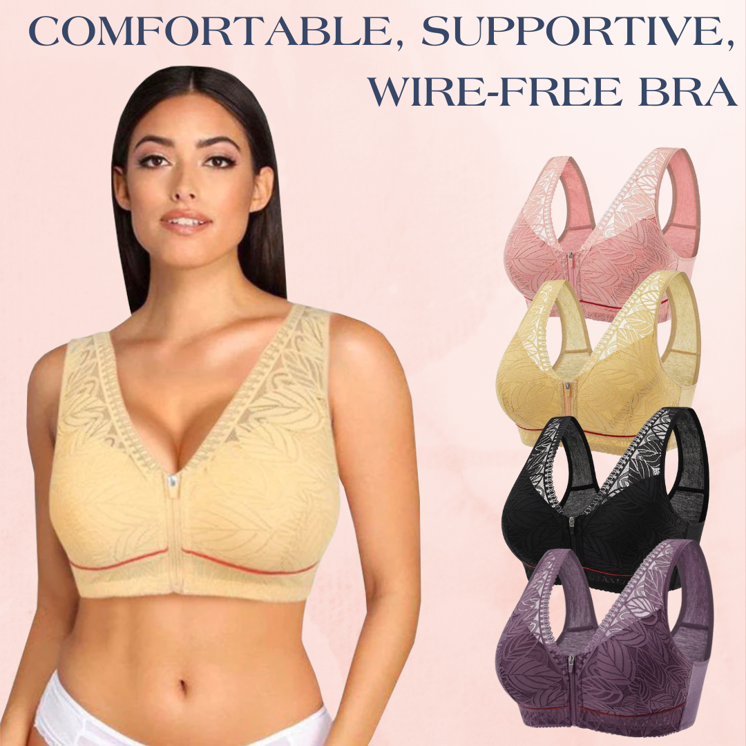 Lismali Leaf Lace Bra Wireless Front Zipper Bra Plus Size For Women