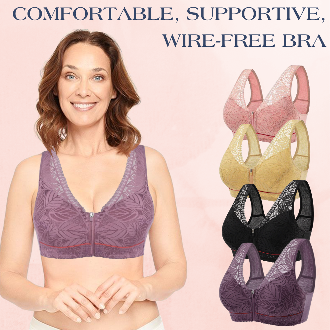 Lismali Leaf Lace Bra Wireless Front Zipper Bra Large Size For Women