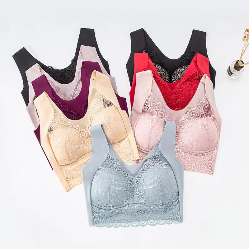 Lismali Seamless Bra Wireless Push Up Lace Bra Large Size For Women