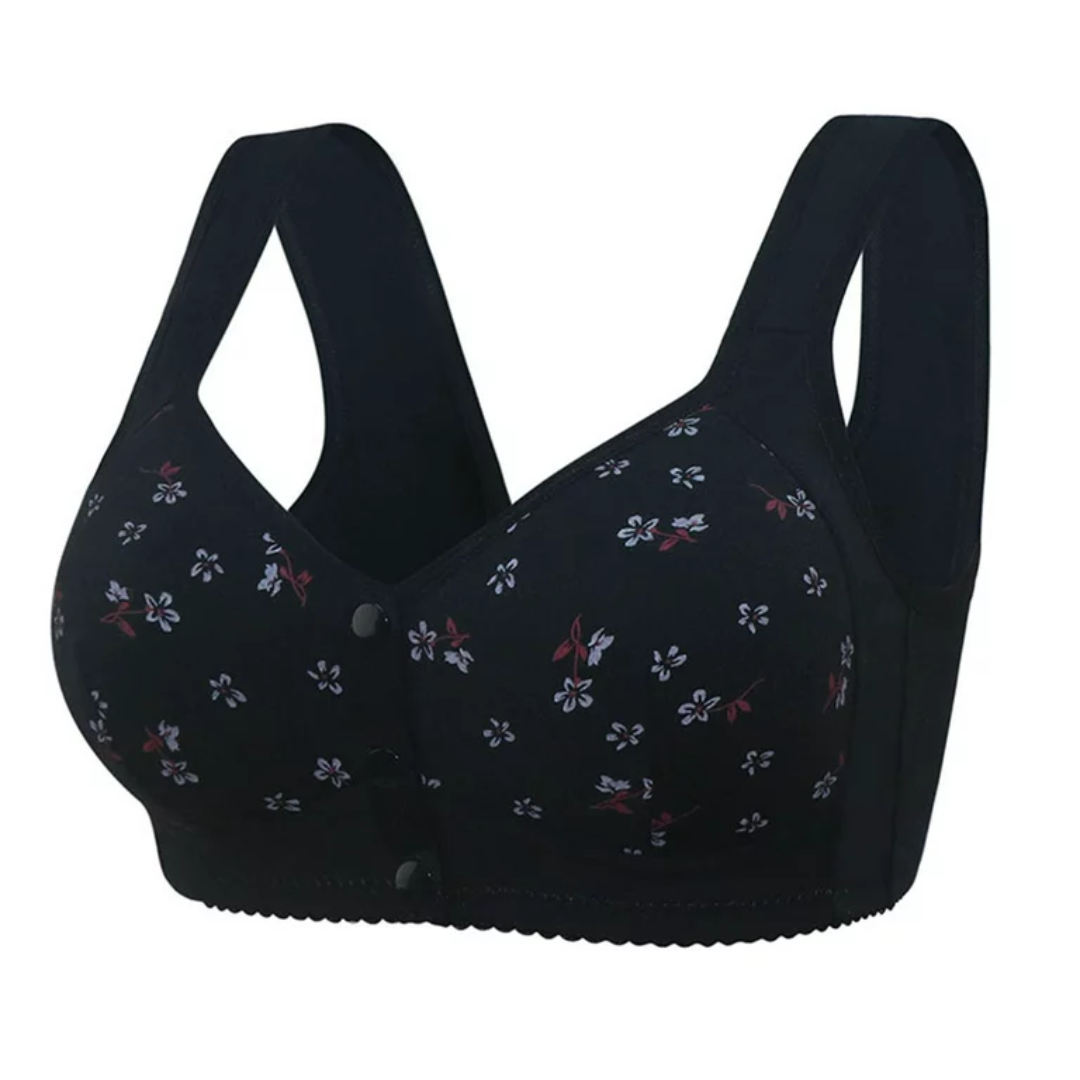 Black Daisy Bras - Snap Front Cotton Wireless Bras Huge Cup Size