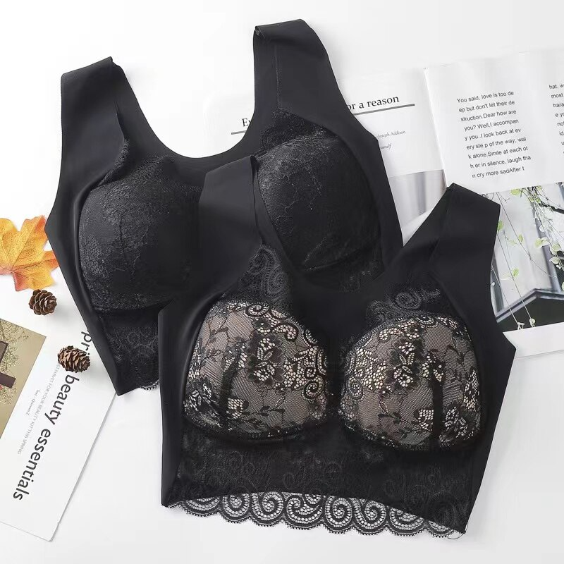 Lismali Seamless Bra Wireless Push Up Lace Bra Large Size For Women