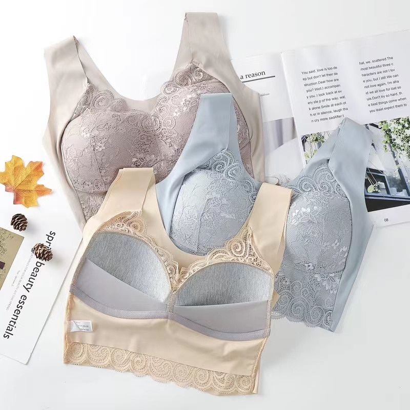 Lismali Seamless Bra Wireless Push Up Lace Bra Large Size For Women