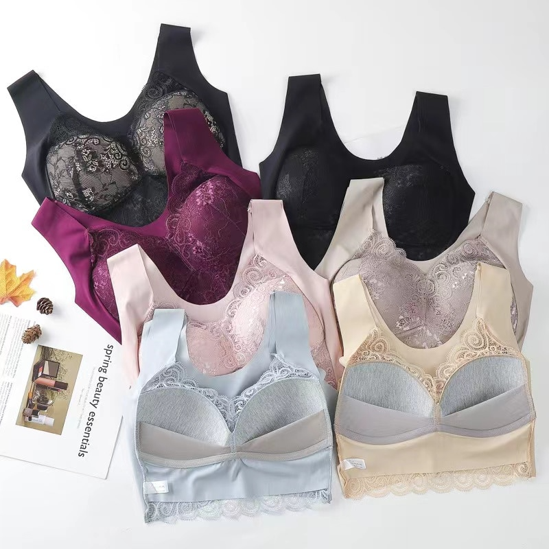 Lismali Seamless Bra Wireless Push Up Lace Bra Large Size For Women