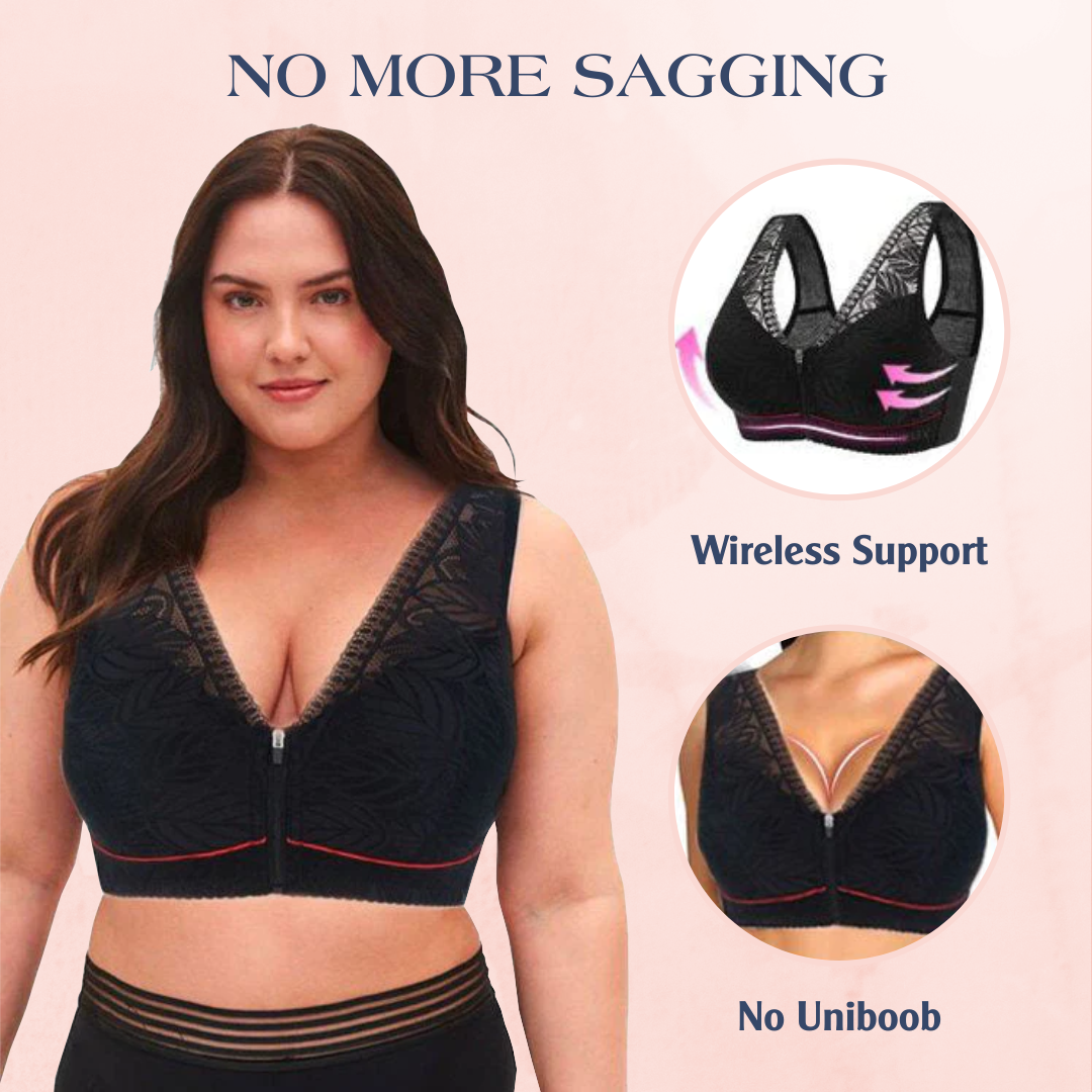 Lismali Leaf Lace Bra Wireless Front Zipper Bra Plus Size For Women
