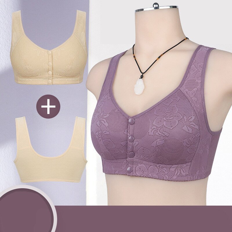 Lismali Rosette Bra Wireless Front Button Bra Large Size For Women