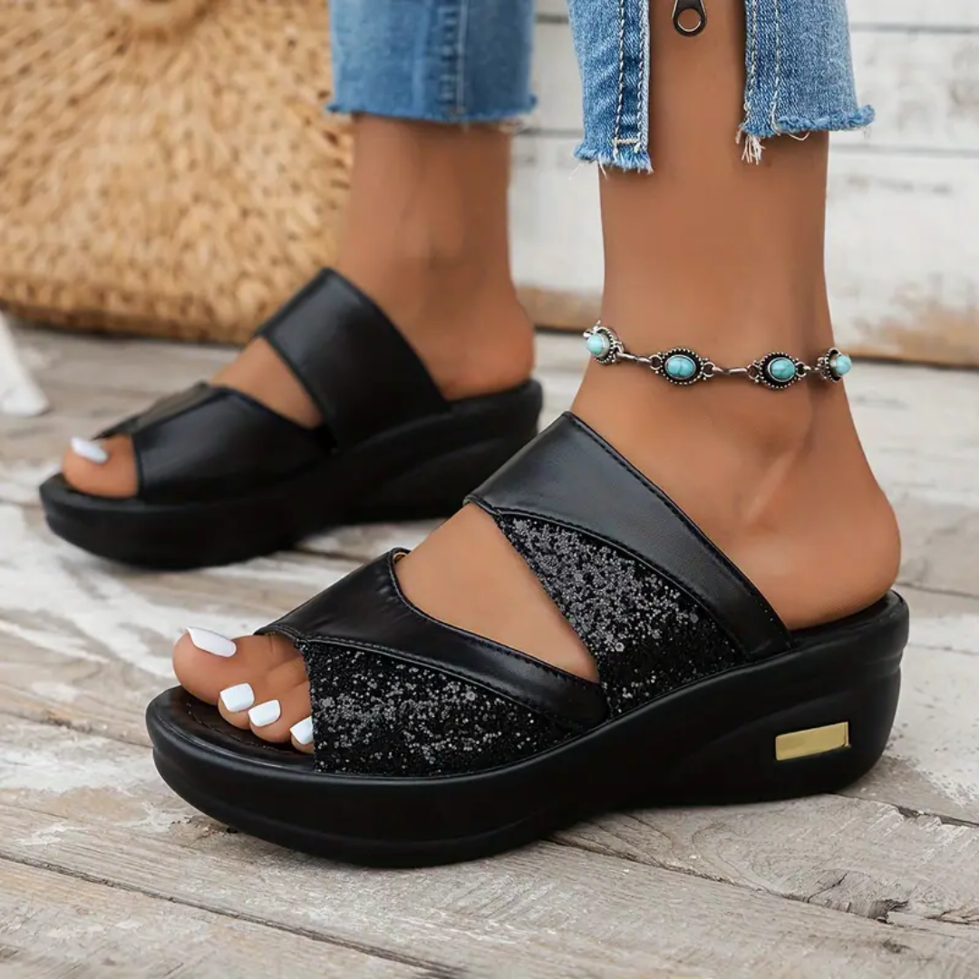 Fleekcomfy Glitter Arch Support Wedge Platform Sandals