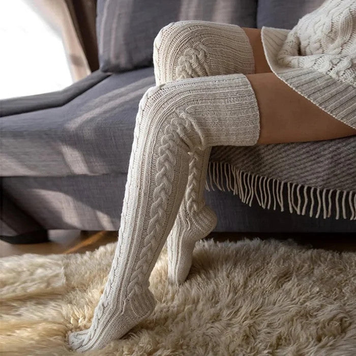Over Knee Socks Thigh Cable Knitted High Boot Socks
