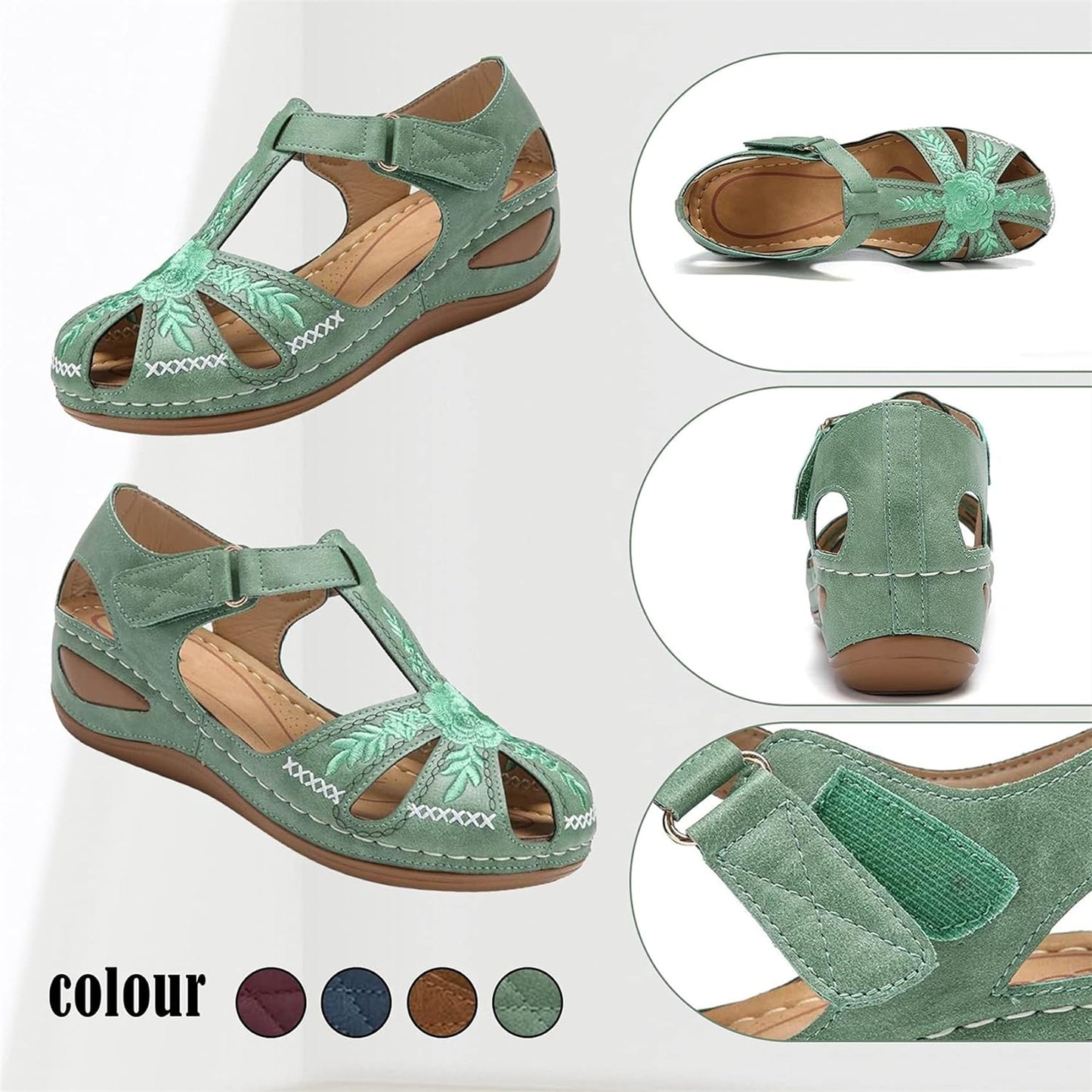 Airfleek Great Arch Support Closed Toe Sandals With Retro Floral