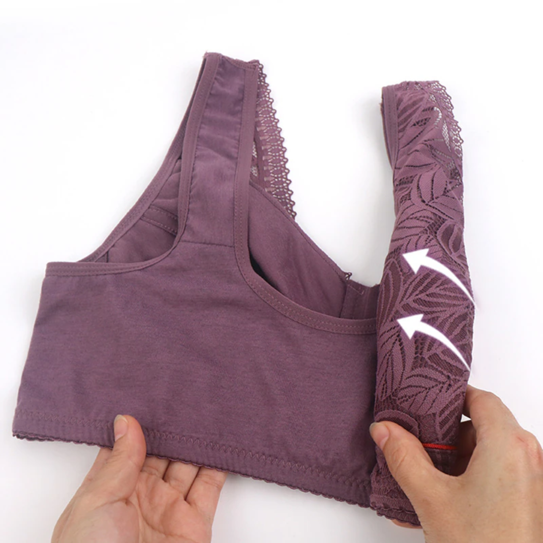Lismali Leaf Lace Bra Wireless Front Zipper Bra Large Size For Women