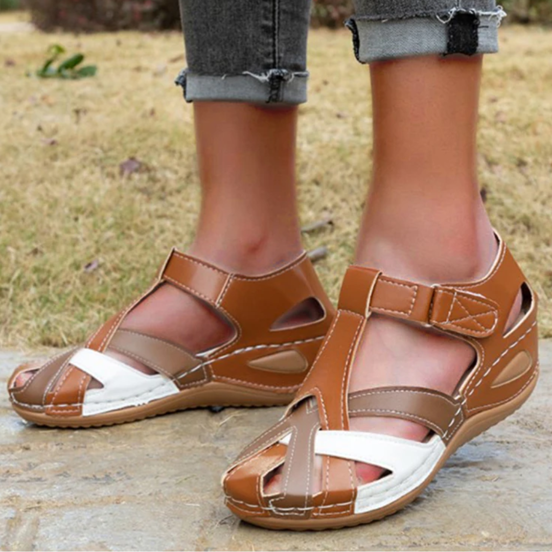 Airfleek Multicolor Wide Toe Box Closed Toe Wedge Sandals