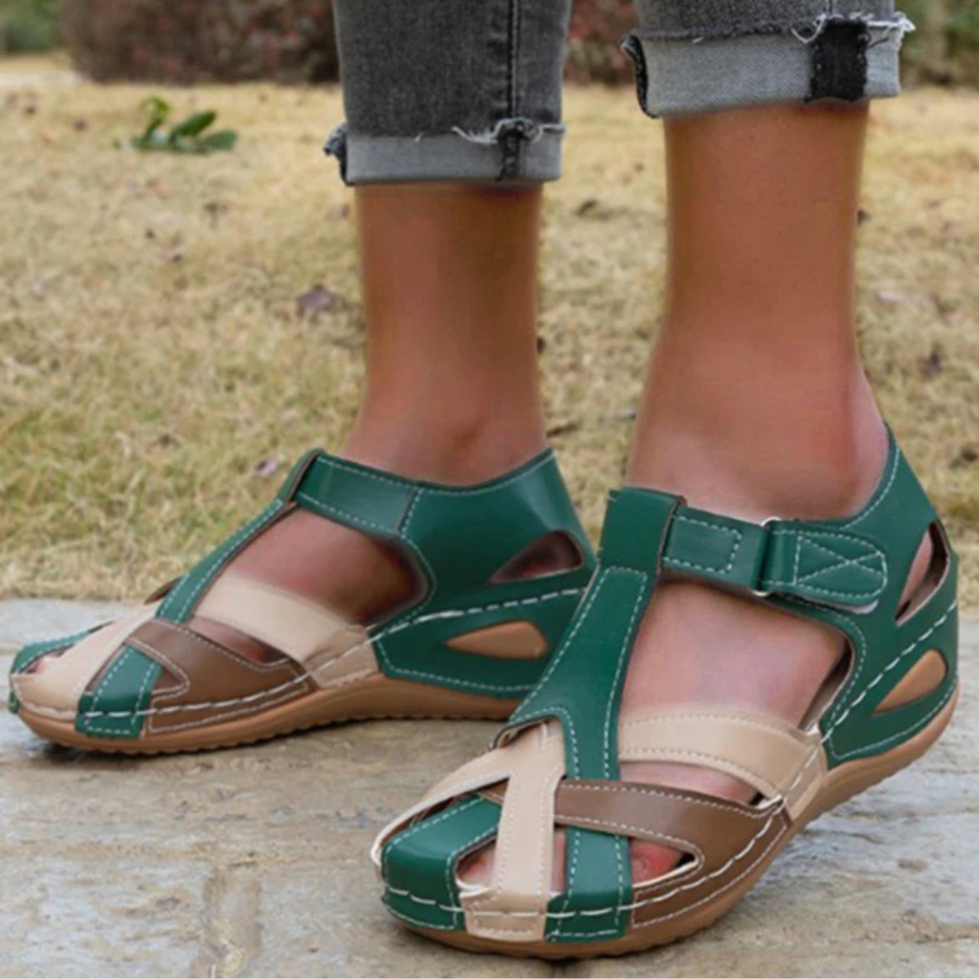 Airfleek Multicolor Wide Toe Box Closed Toe Wedge Sandals