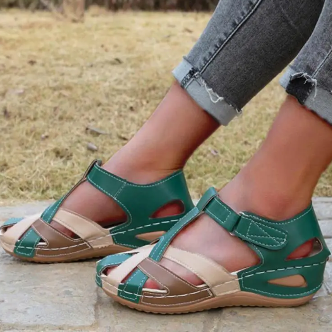 Airfleek Multicolor Wide Toe Box Closed Toe Wedge Sandals