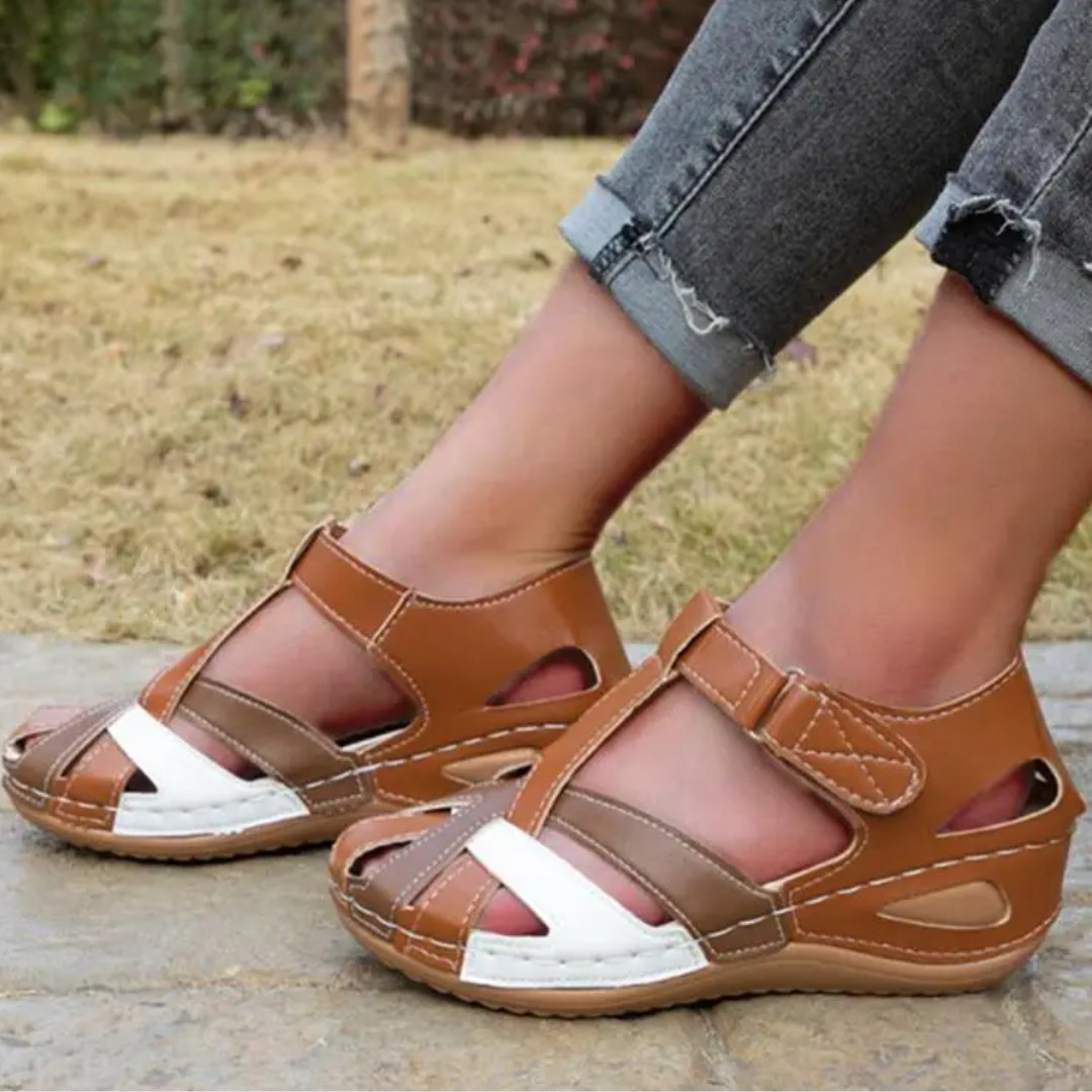 Airfleek Multicolor Wide Toe Box Closed Toe Wedge Sandals