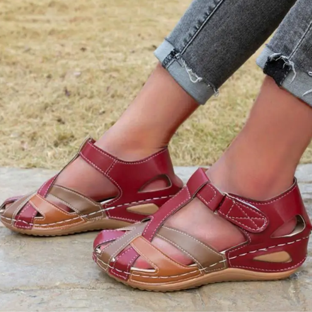 Airfleek Multicolor Wide Toe Box Closed Toe Wedge Sandals