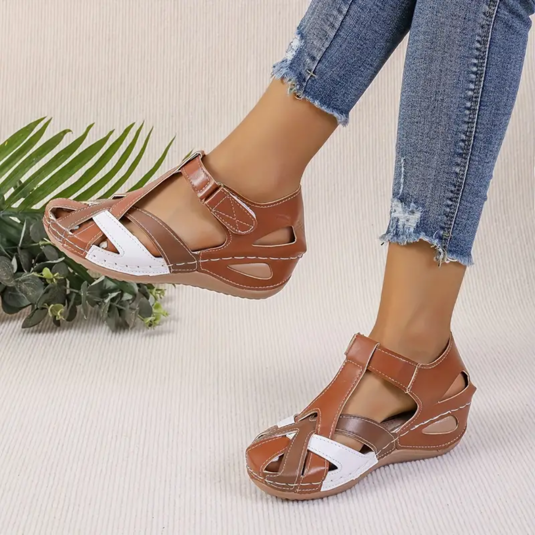Airfleek Multicolor Wide Toe Box Closed Toe Wedge Sandals