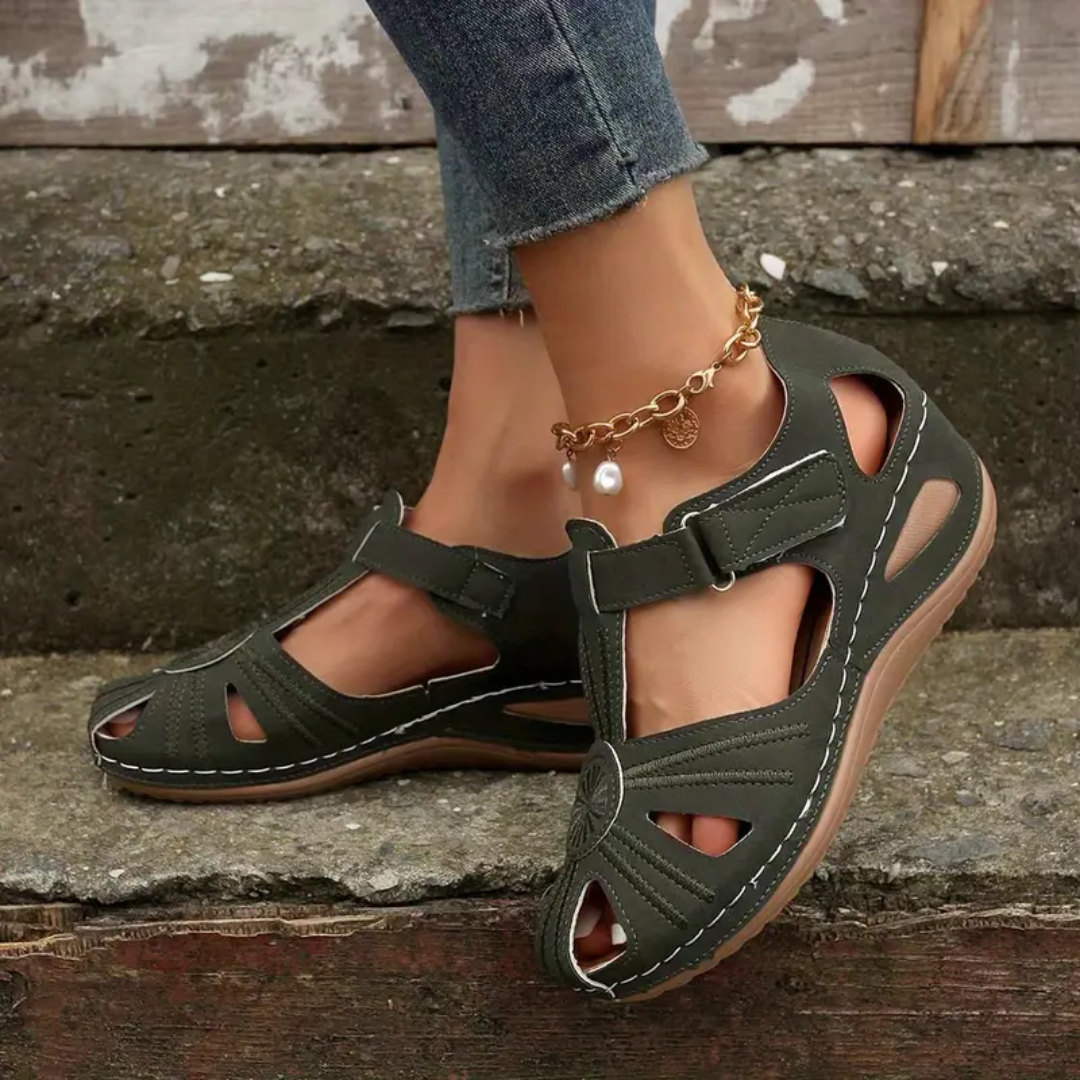 Airfleek Embroidered Floral Closed Toe Sandals For Summer Walking