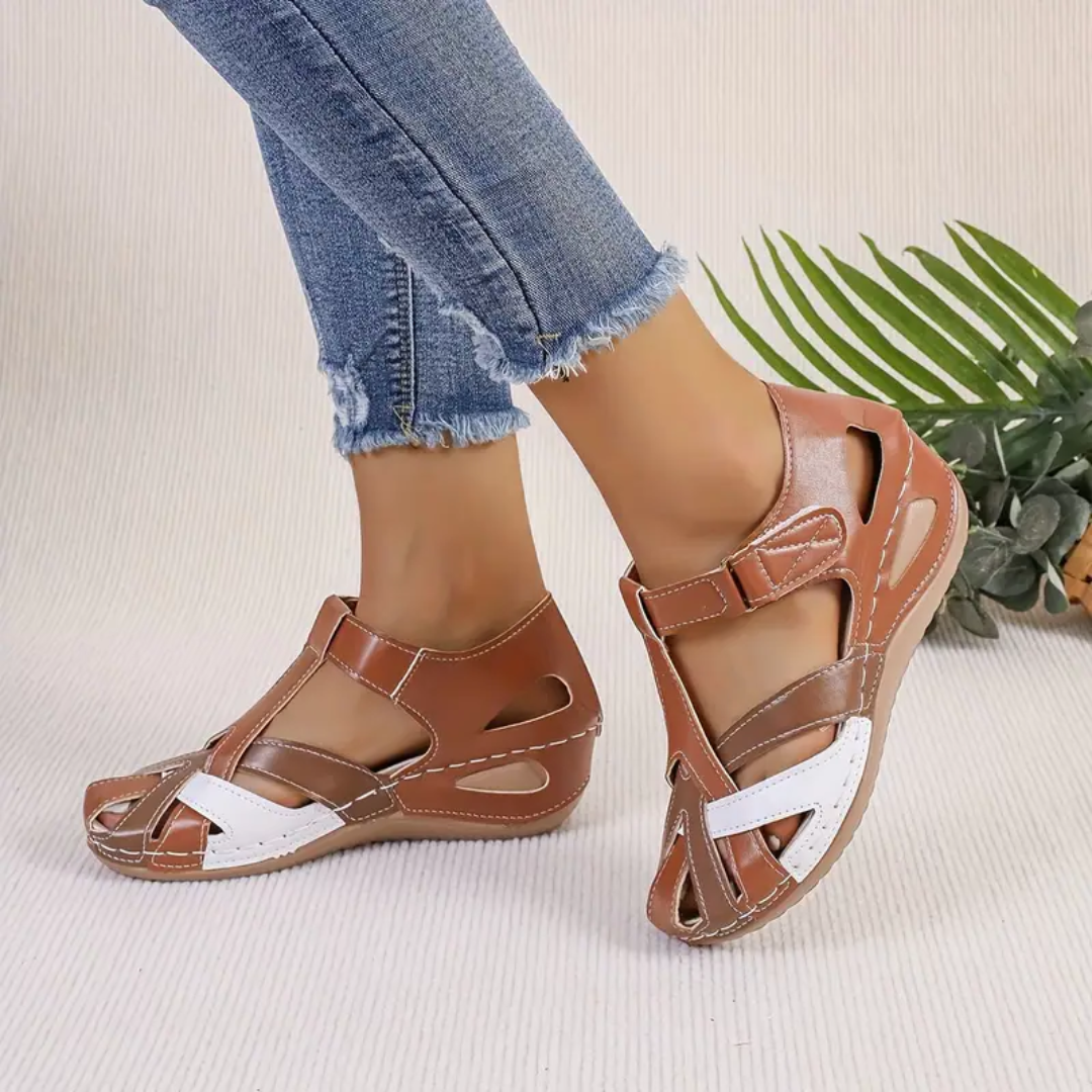 Airfleek Multicolor Wide Toe Box Closed Toe Wedge Sandals