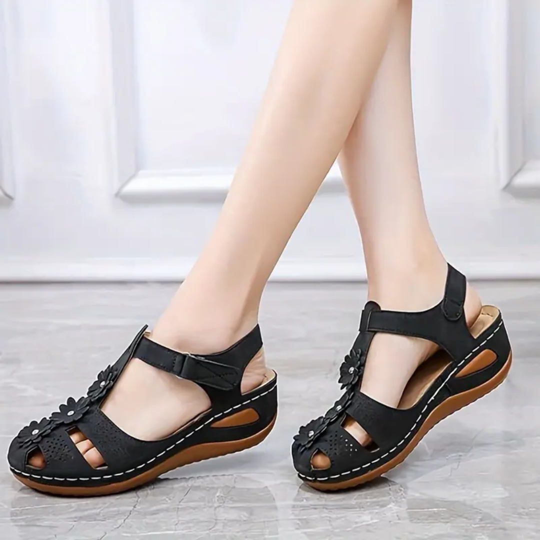 Airfleek Soft Sole Arch Support Closed Toe Wedge Sandals