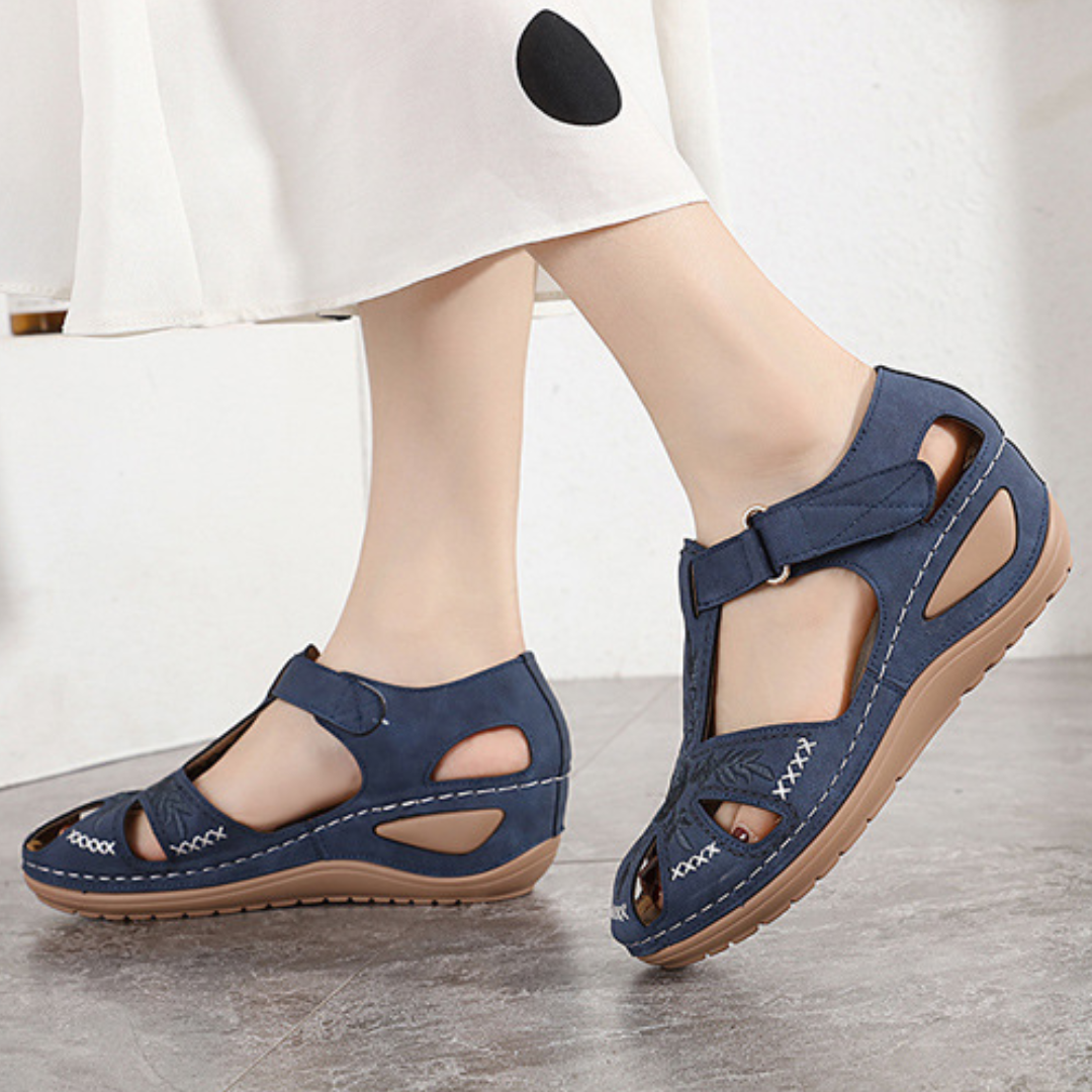 Airfleek Great Arch Support Closed Toe Sandals With Retro Floral