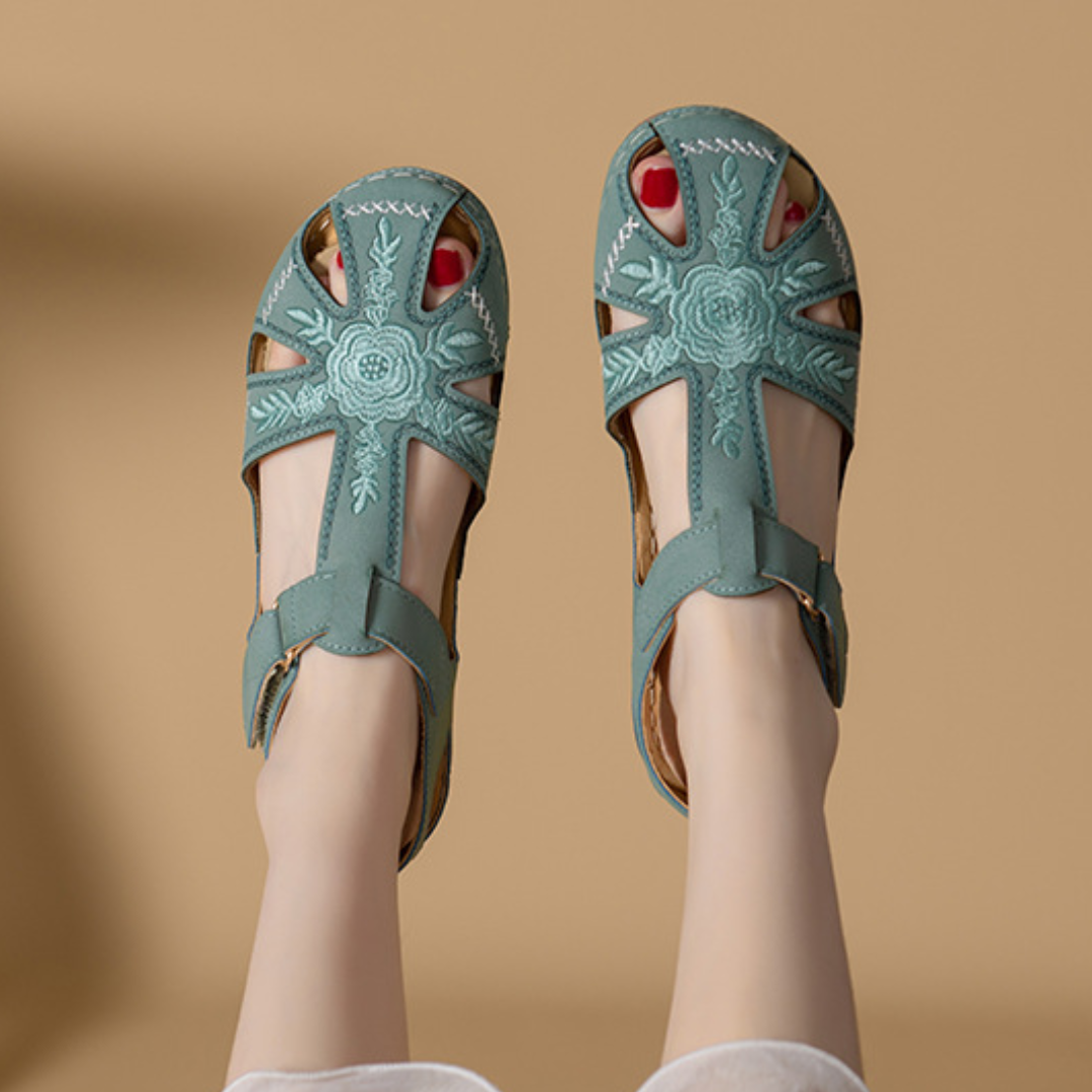 Airfleek Great Arch Support Closed Toe Sandals With Retro Floral
