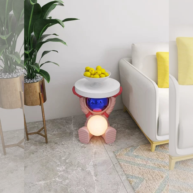 Lismali Home and Decor Creative Astronaut Figurine Side Table With Moon Lamp For Home Decor