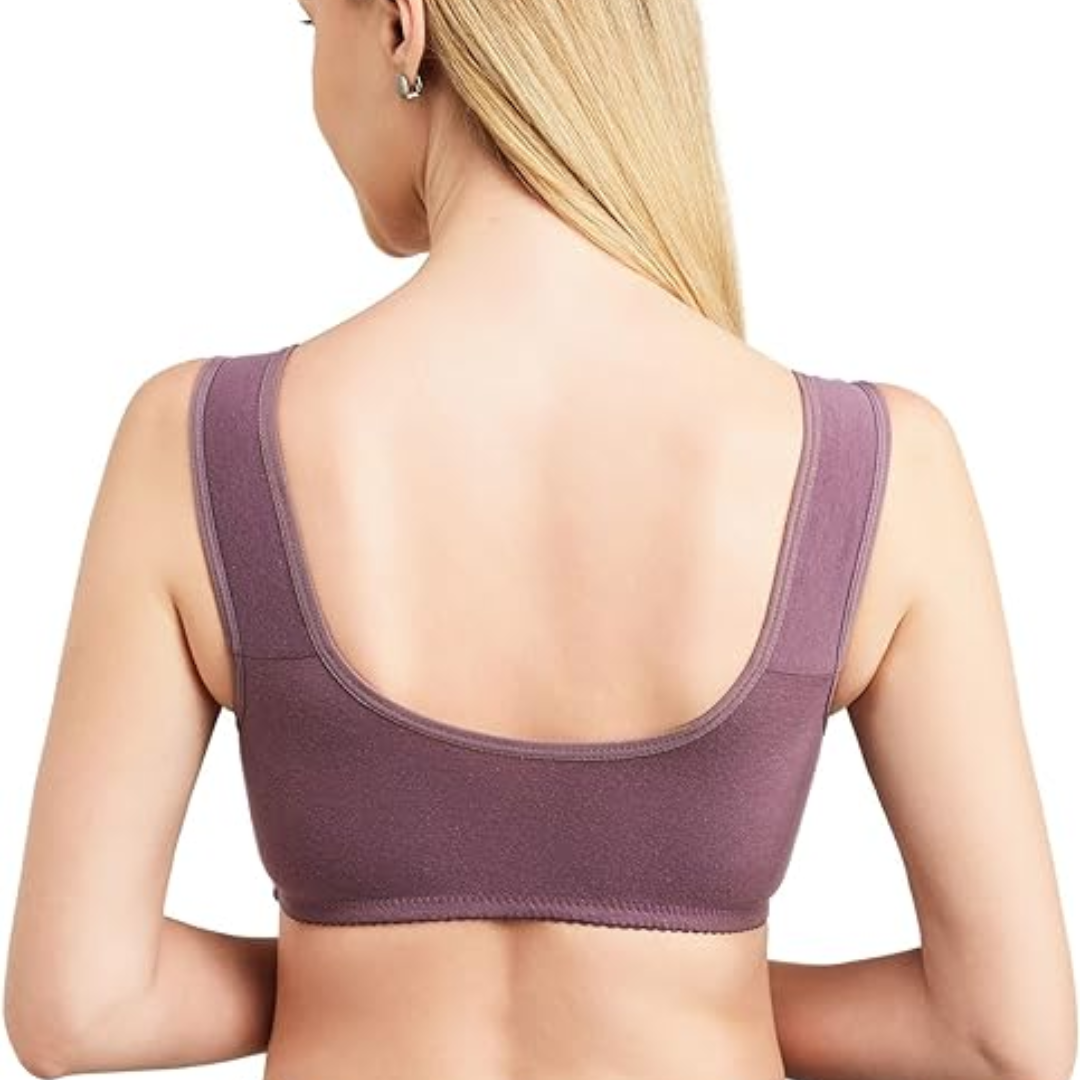Pure Purple Daisy Bras - Snap Front Cotton Wireless Bras Huge Cup Size