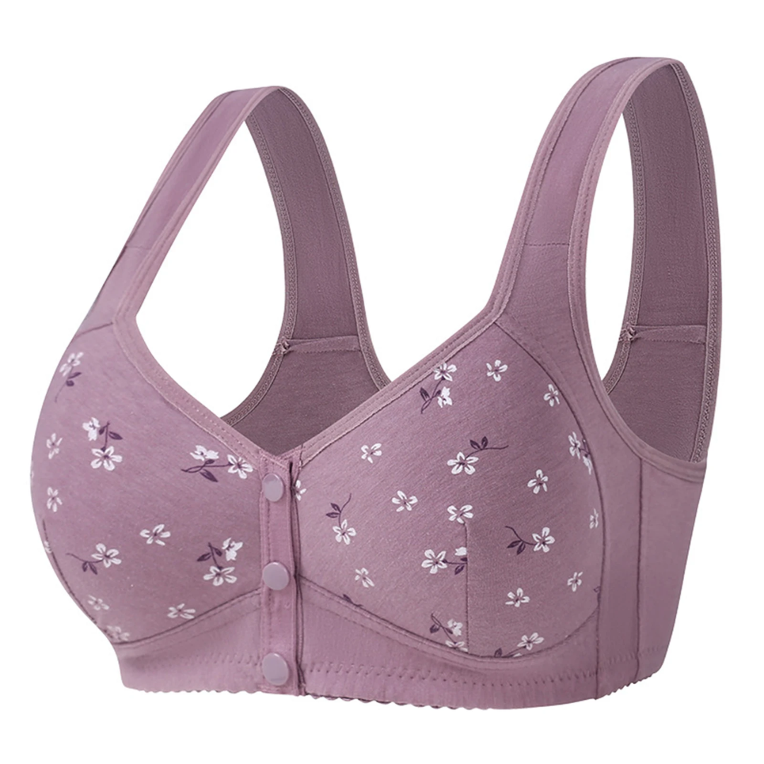 Purple Daisy Bras - Snap Front Cotton Wireless Bras Huge Cup Size