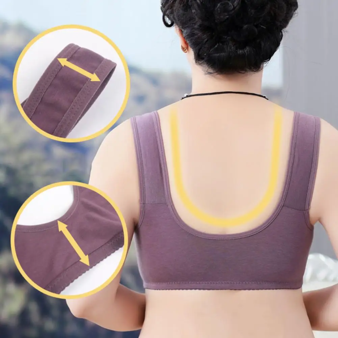 Pure Purple Daisy Bras - Snap Front Cotton Wireless Bras Huge Cup Size