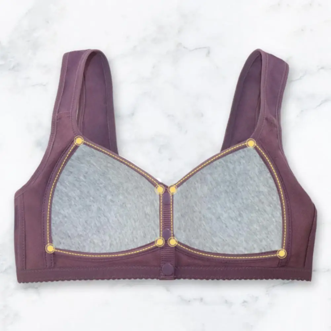 Pure Purple Daisy Bras - Snap Front Cotton Wireless Bras Huge Cup Size