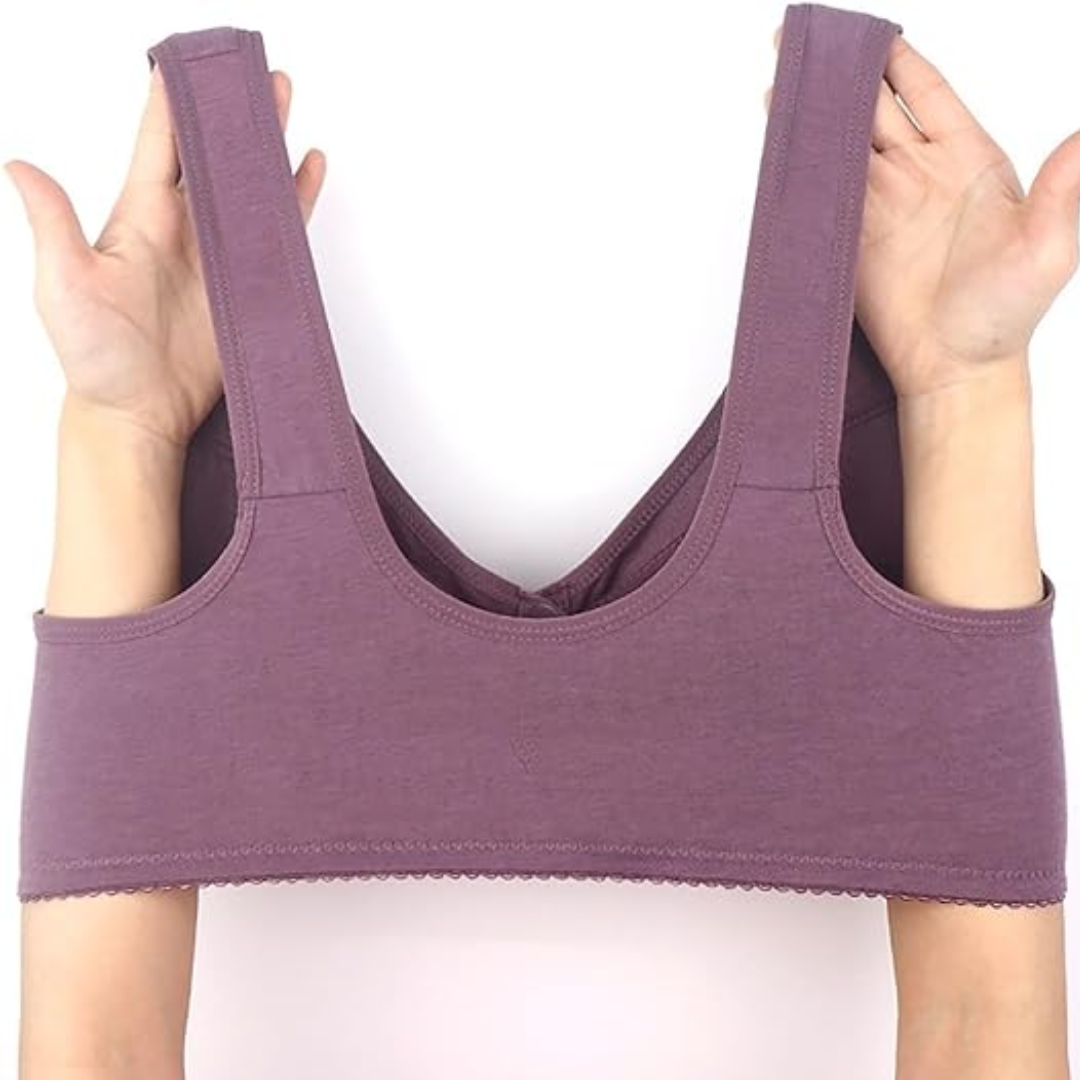 Pure Purple Daisy Bras - Snap Front Cotton Wireless Bras Huge Cup Size