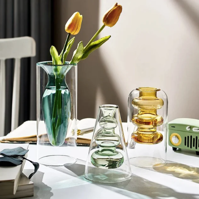 Lismali Home and Decor Double Layer Glass Vase