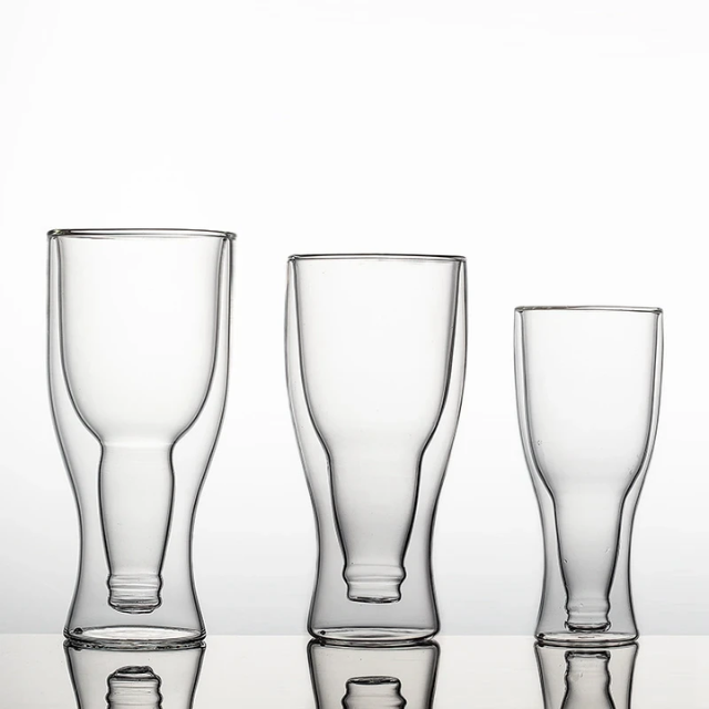 Lismali Home and Decor Double Wall Bottle-Shaped Glasses Transparent Glasses