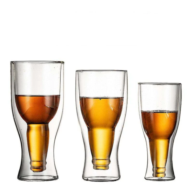 Lismali Home and Decor Double Wall Bottle-Shaped Glasses Transparent Glasses