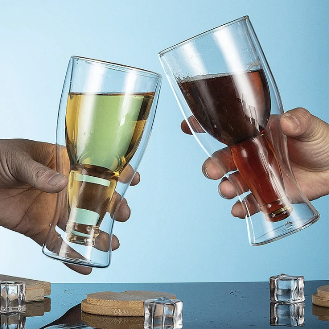 Lismali Home and Decor Double Wall Bottle-Shaped Glasses Transparent Glasses