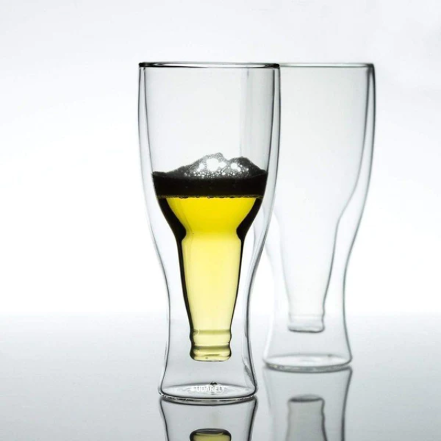Lismali Home and Decor Double Wall Bottle-Shaped Glasses Transparent Glasses