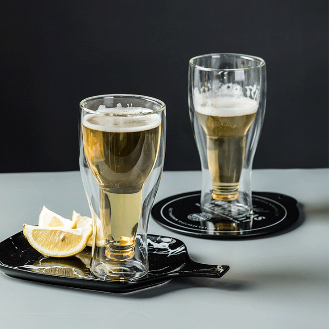 Lismali Home and Decor Double Wall Bottle-Shaped Glasses Transparent Glasses