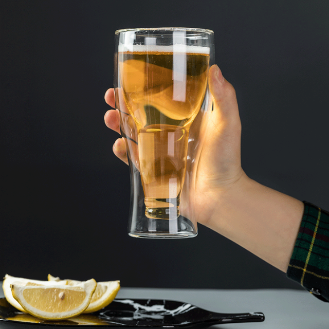 Lismali Home and Decor Double Wall Bottle-Shaped Glasses Transparent Glasses