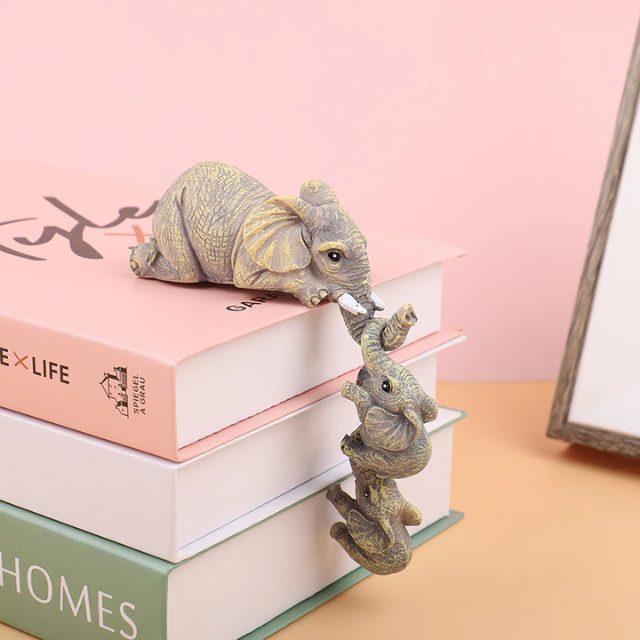 Lismali Home and Decor Elephant Figurines Holding Babies Elephant Statues Resin Crafts Hanging Off The Edge of a Shelf or Table