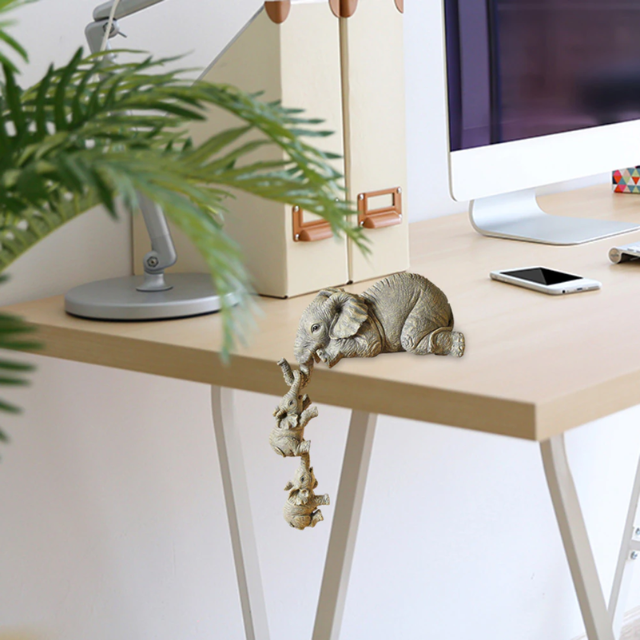 Lismali Home and Decor Elephant Figurines Holding Babies Elephant Statues Resin Crafts Hanging Off The Edge of a Shelf or Table