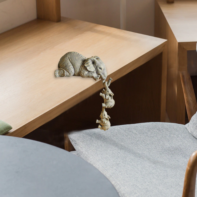 Lismali Home and Decor Elephant Figurines Holding Babies Elephant Statues Resin Crafts Hanging Off The Edge of a Shelf or Table