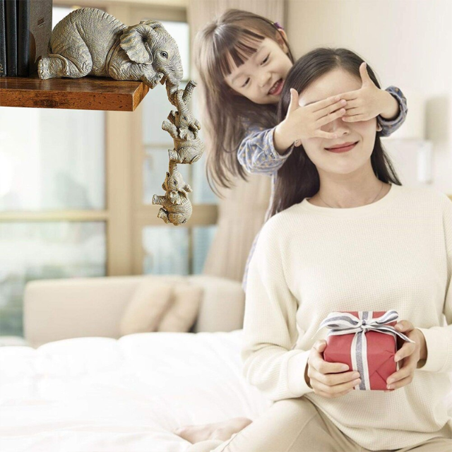 Lismali Home and Decor Elephant Figurines Holding Babies Elephant Statues Resin Crafts Hanging Off The Edge of a Shelf or Table