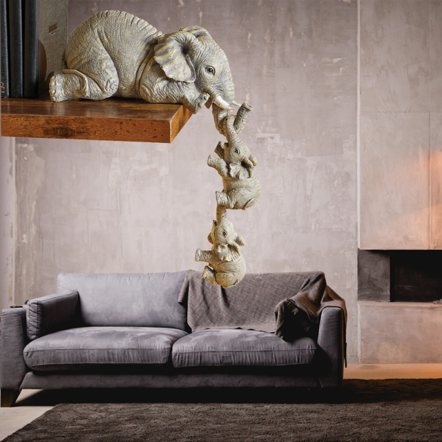 Lismali Home and Decor Elephant Figurines Holding Babies Elephant Statues Resin Crafts Hanging Off The Edge of a Shelf or Table