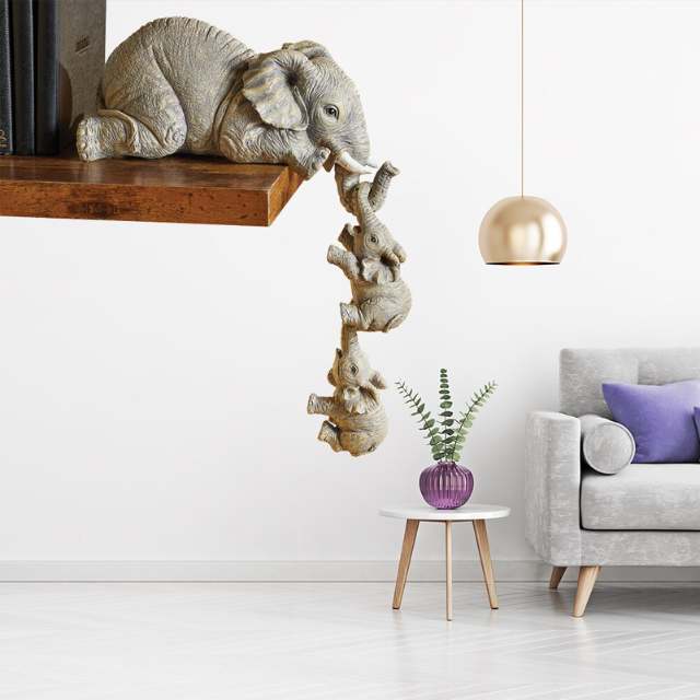 Lismali Home and Decor Elephant Figurines Holding Babies Elephant Statues Resin Crafts Hanging Off The Edge of a Shelf or Table