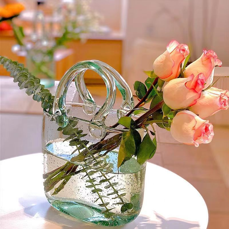 Lismali Home and Decor Handbag Glass Vase - Hydroponic Transparent Flowerpot Home Decoration