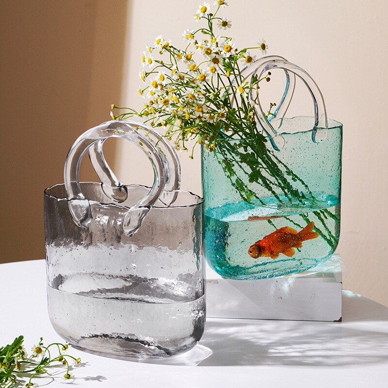 Lismali Home and Decor Handbag Glass Vase - Hydroponic Transparent Flowerpot Home Decoration