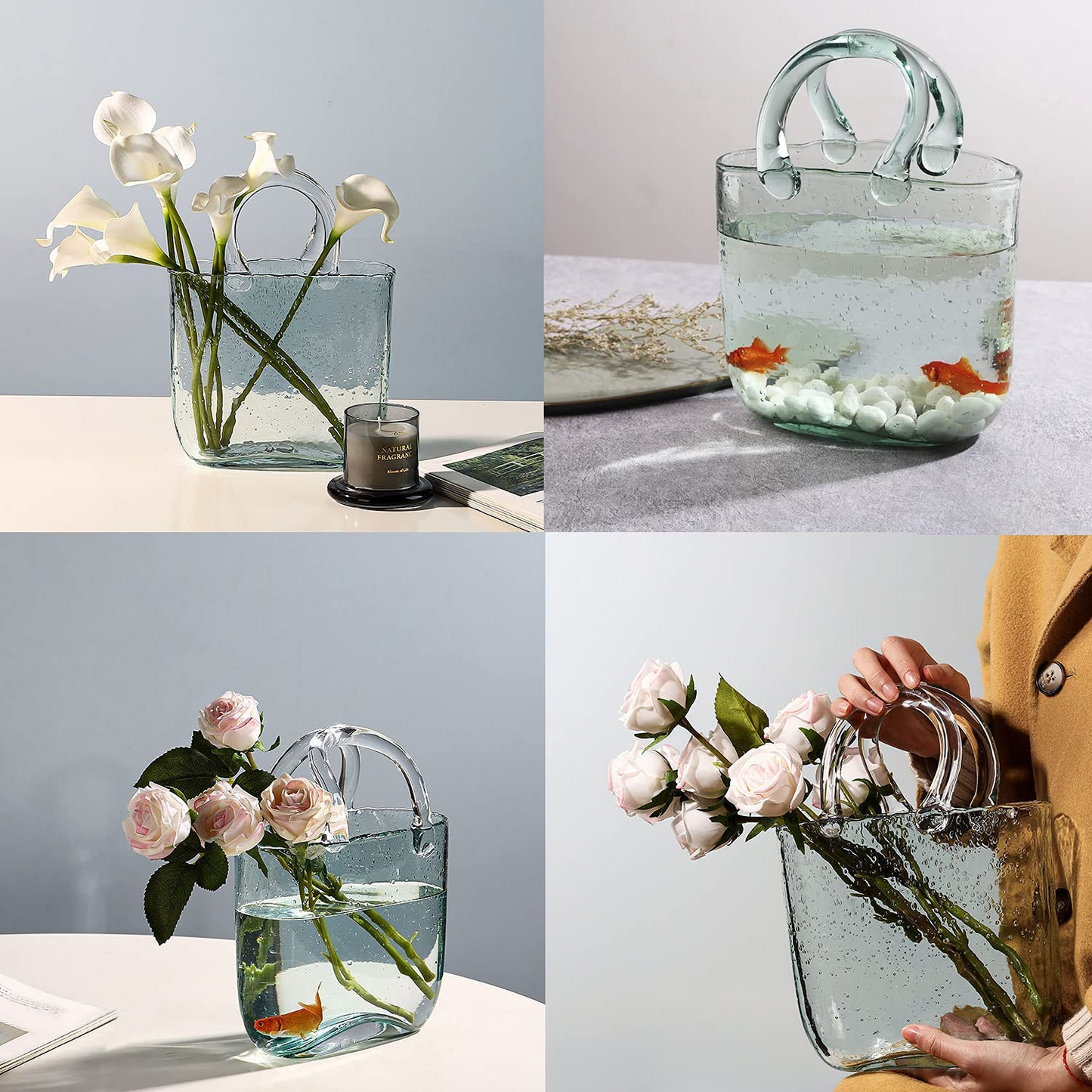 Lismali Home and Decor Handbag Glass Vase - Hydroponic Transparent Flowerpot Home Decoration