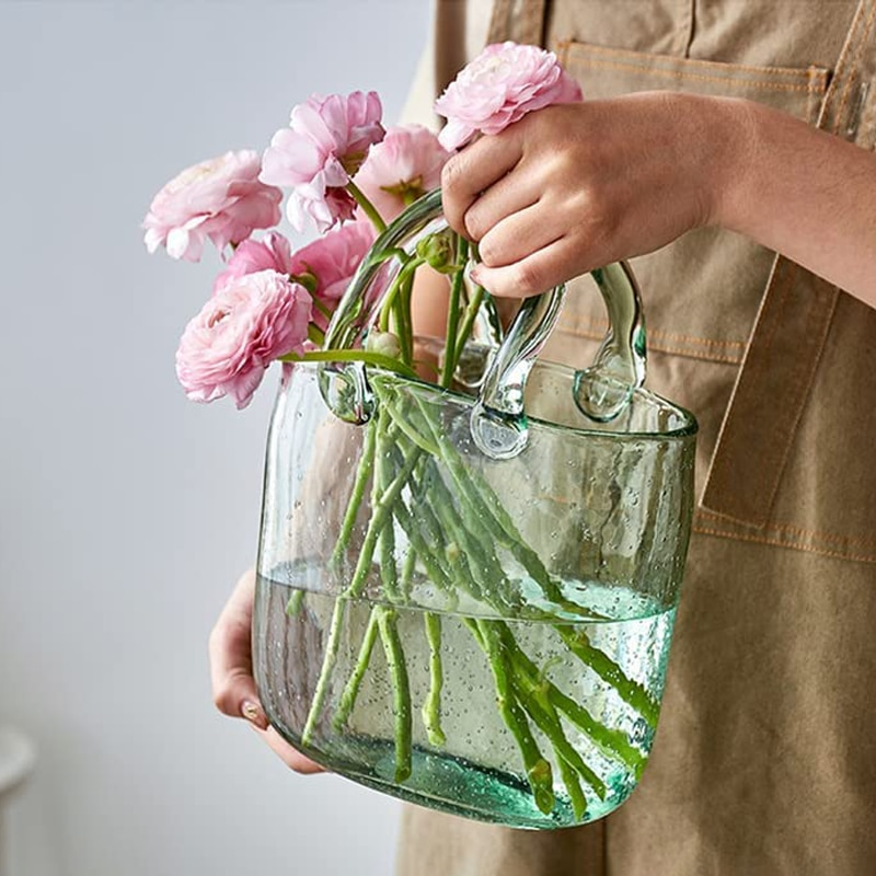 Lismali Home and Decor Handbag Glass Vase - Hydroponic Transparent Flowerpot Home Decoration