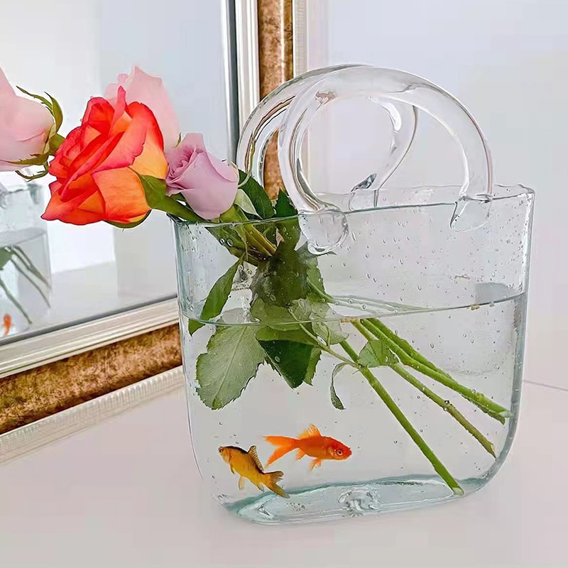 Lismali Home and Decor Handbag Glass Vase - Hydroponic Transparent Flowerpot Home Decoration